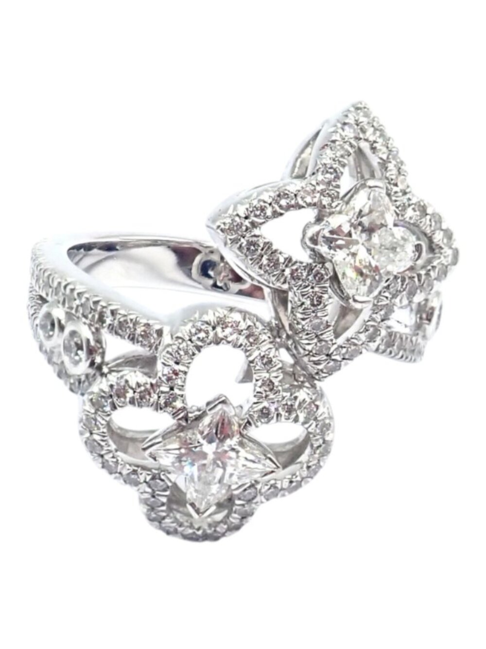 Authentic Louis Vuitton LV 18k White Gold Signature Diamond Fusion Blossom Ring